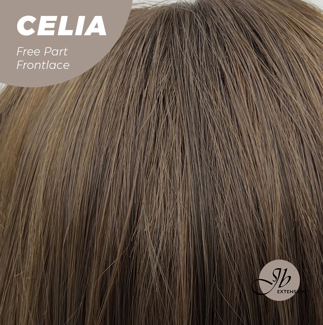 JBEXTENSION 22 Inches Mix Brown Curly Pre-Cut Frontace Wave Glueless Wig CELIA