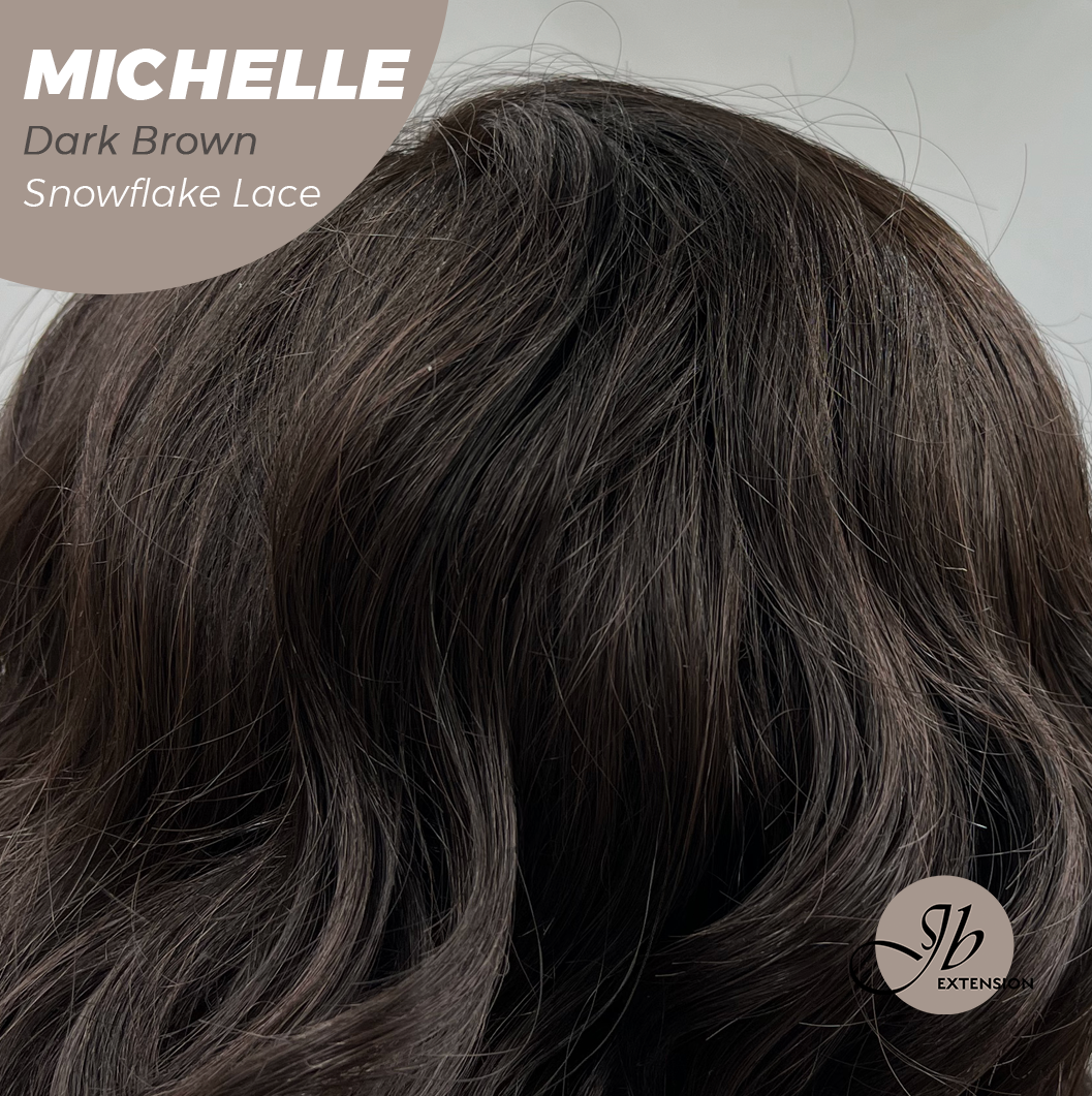 JBEXTENSION 10 Inches Dark Brown Pre-Cut Side Part Snowflake Lace Frontlace Glueless Wig MICHELLE DARK BROWN【BENDY EAR TABS】