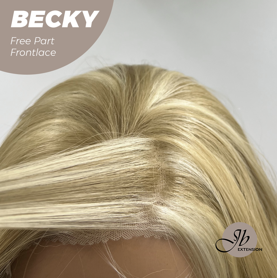 JBEXTENSION 28 Inches Blonde Curly Fiber X, Tangle Less Pre-Cut Free Part Frontlae Glueless Wig BECKY