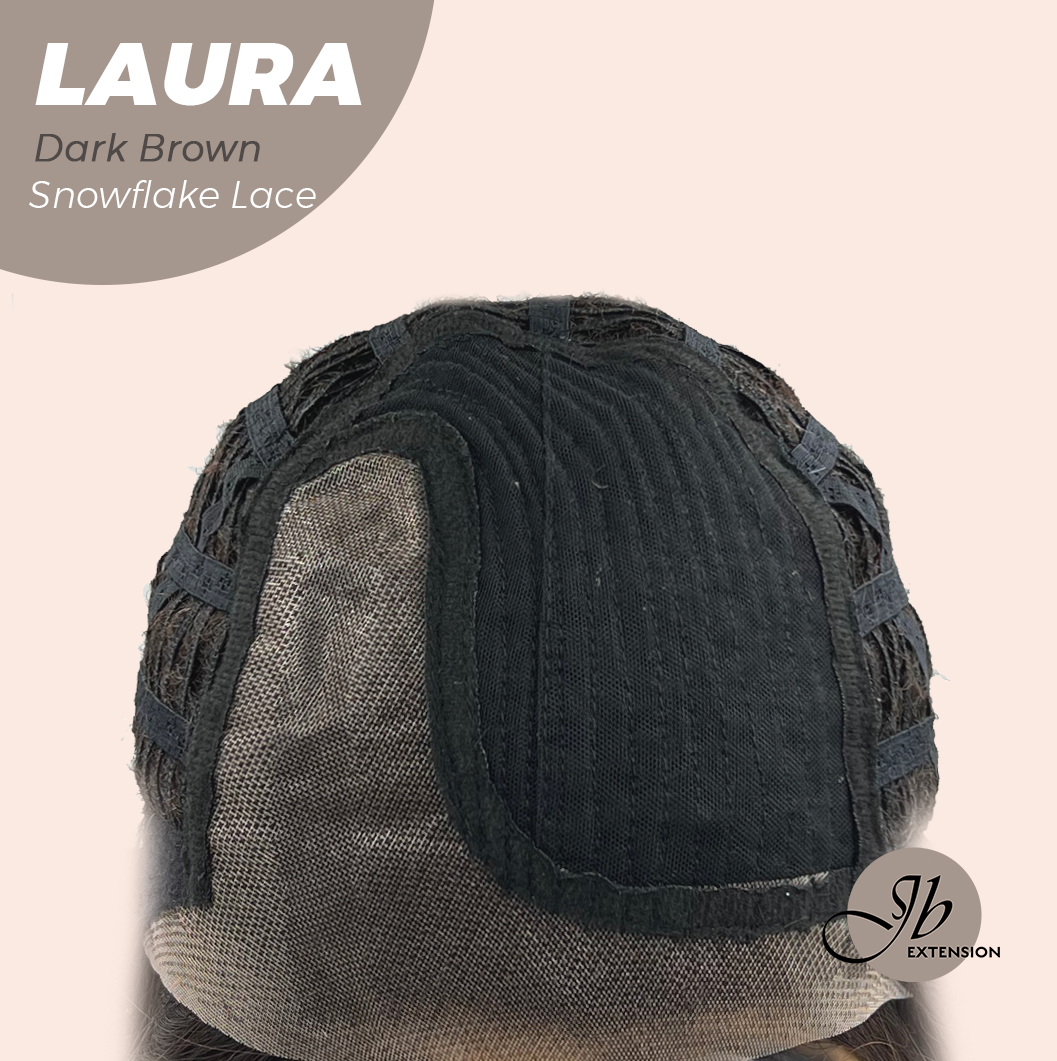 JBEXTENSION 14 Inches Dark Brown Pre-Cut Side Part Snowflake Lace Frontlace Glueless Wig LAURA SNOWFLAKE DARK BROWN【BENDY EAR TABS】- S/M