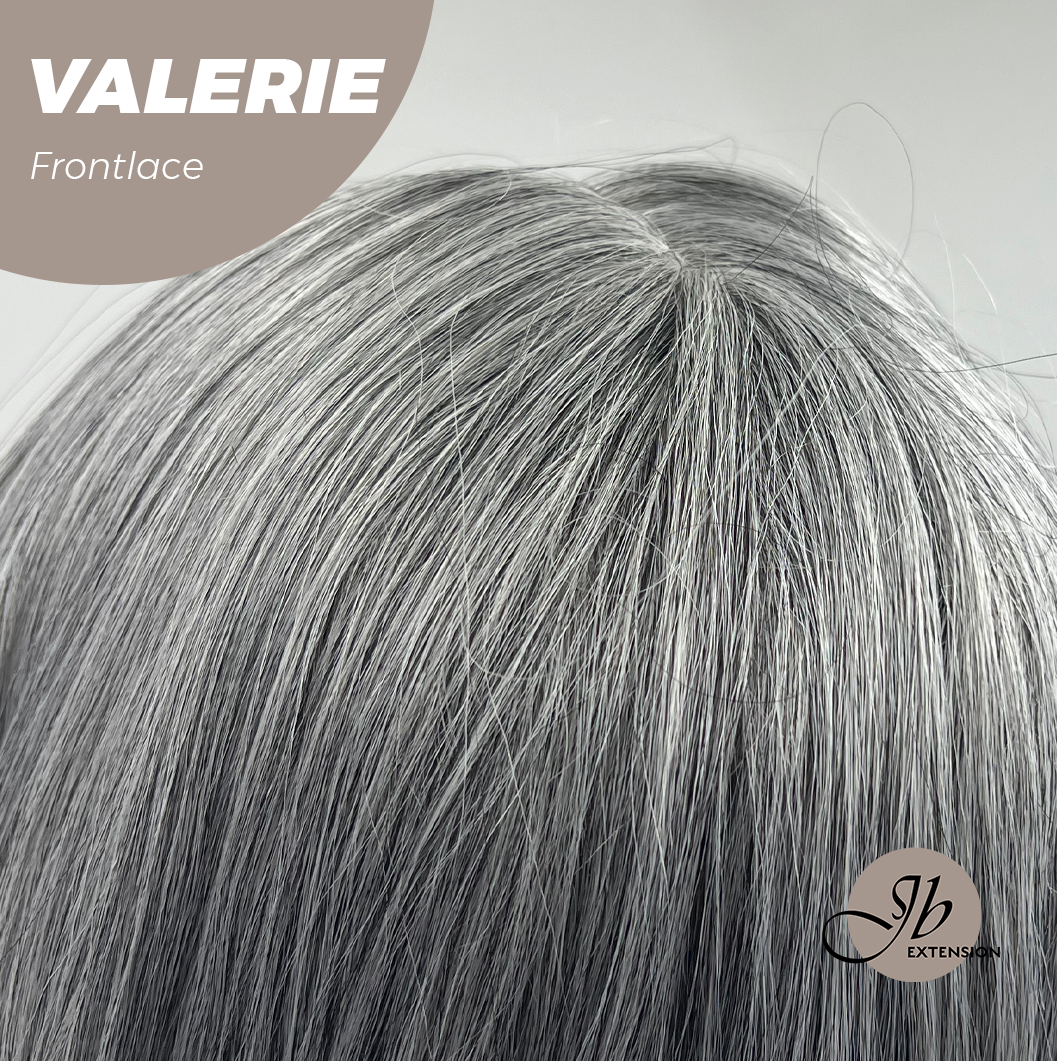 JBEXTENSION 18 Inches Curly Grey Pre-Cut Frontlace Glueless Wig VALERIE
