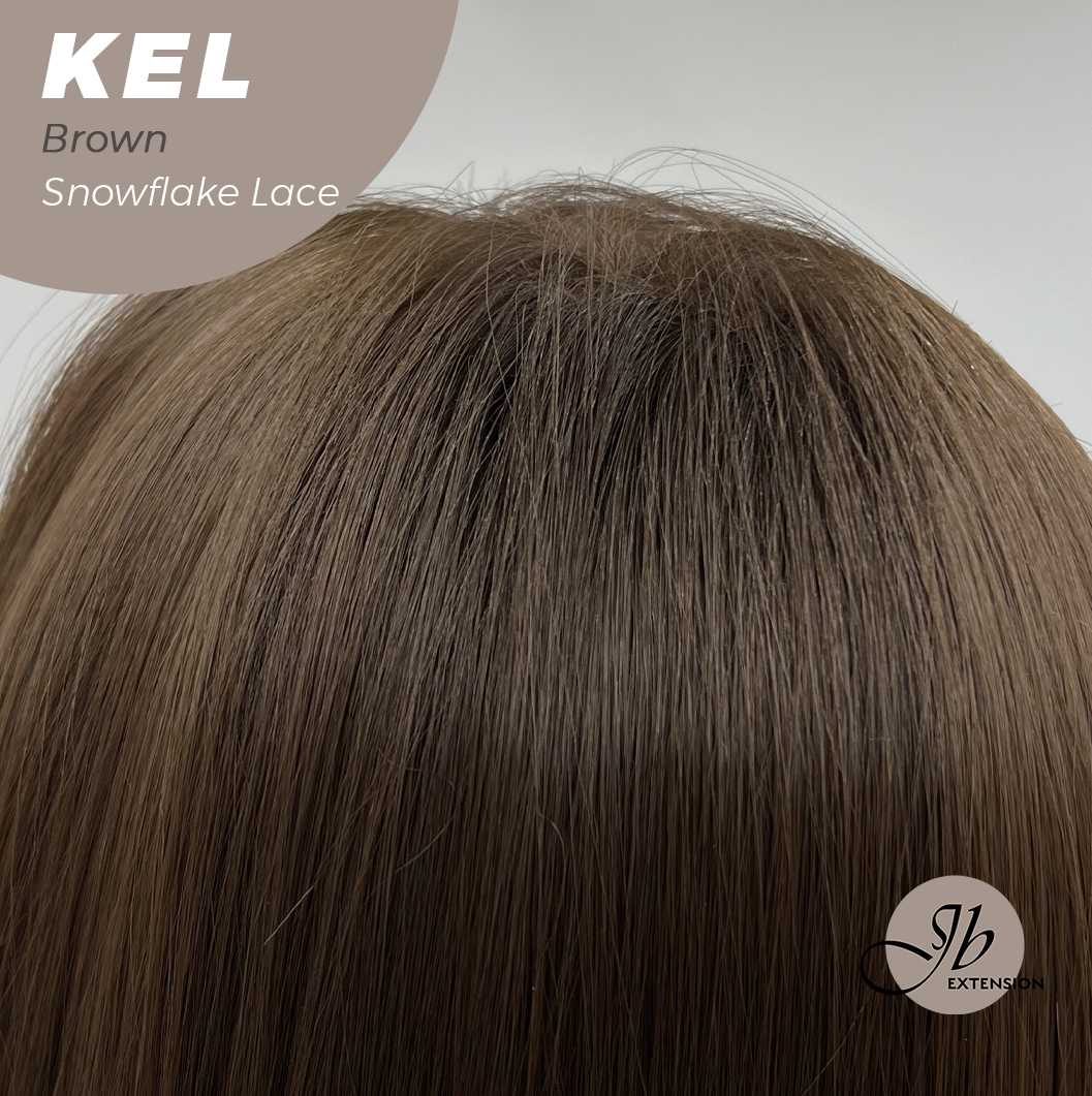 JBEXTENSION 22 Inches Brown Pre-Cut Snowflake Lace Frontlace Glueless Wig KEL BROWN【PERMATEASE】【BENDY EAR TABS】- M/L
