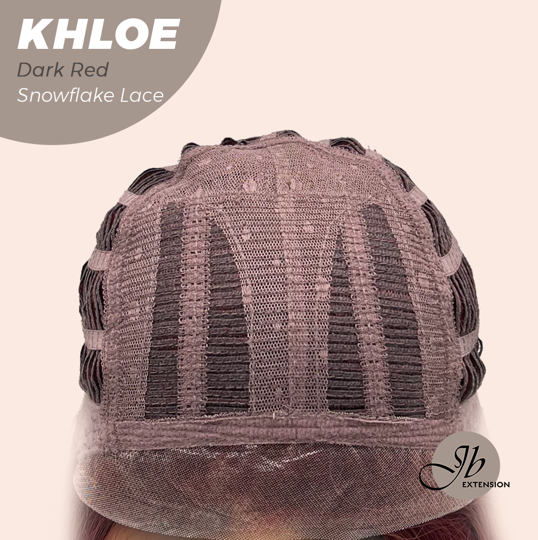 JBEXTENSION 12 Inches Bob Cut Dark Red Pre-Cut Snowflake Lace Frontlace Glueless Wig KHLOE DARK RED【PERMATEASE】【BENDY EAR TABS】- M/L