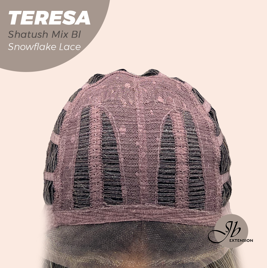 JBEXTENSION 18 Inches Shatush Mix Blonde Pre-Cut Snowflake Lace Frontlace Glueless Wig TERESA SHATUSH MIX BLONDE【PERMATEASE】【BENDY EAR TABS】- M/L