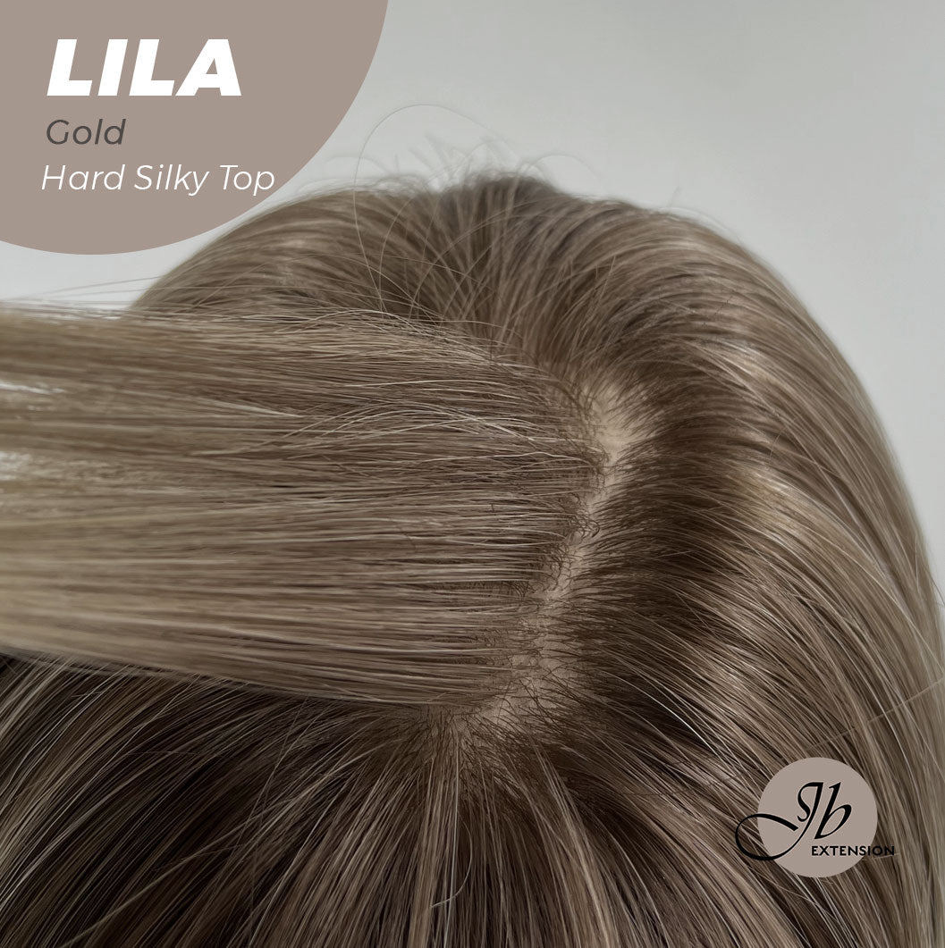 JBEXTENSION 20 Inches Scalpiana Blonde Wolf Cut 3.5X4 Hard Silky Top Natural Scalp Effect Wig With Bangs LILA GOLD