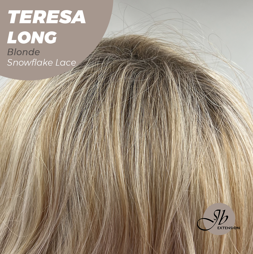 JBEXTENSION 22 Inches Long Blonde Pre-Cut Snowflake Lace Frontlace Glueless Wig TERESA LONG BLONDE【PERMATEASE】【BENDY EAR TABS】- M/L