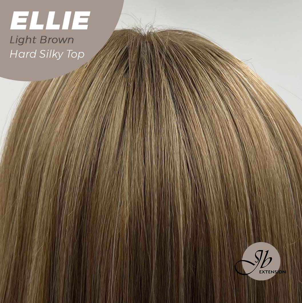 JBEXTENSION 26 Inches Scalpiana Light Brown Wolf Cut 3.5X4 Hard Silky Top Natural Scalp Effect Wig With Bangs ELLIE LIGHT BROWN Silk Top
