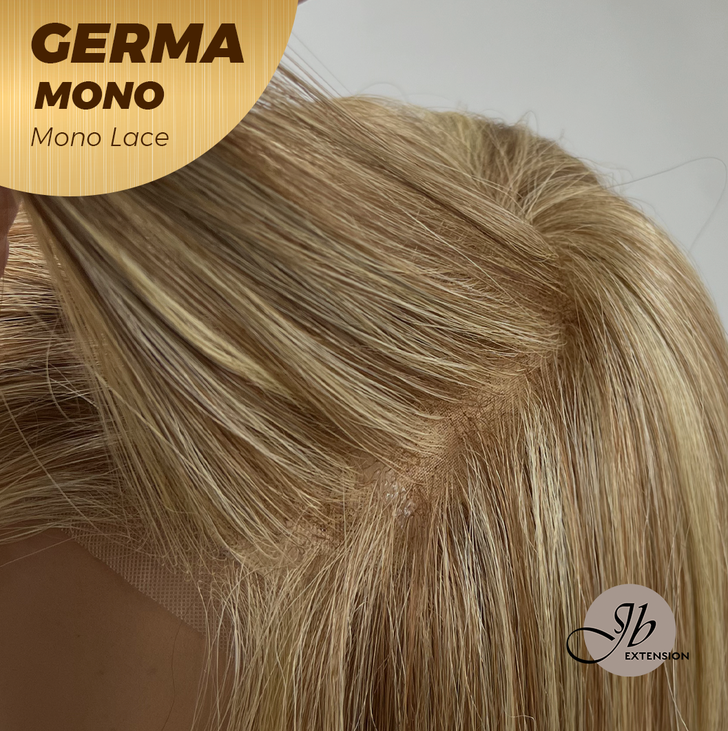 JBEXTENSION GERMA MONO Full Monofilament Handmade Full Lace Full Hand Tied Wig 20 Inches Honey Blonde Mono Lace Handmade Futura Fiber Wig Glueless Wig GERMA MONO【BENDY EAR TABS】