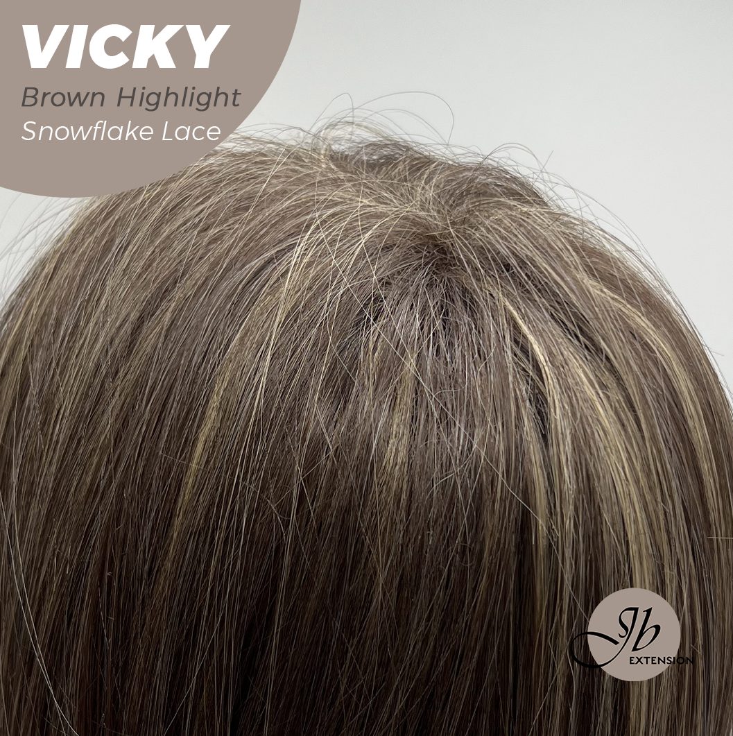 JBEXTENSION 20 Inches Dark Brown with Highlight Pre-Cut Snowflake Lace Frontlace Glueless Wig VICKY BROWN HIGHLIGHT【PERMATEASE】【BENDY EAR TABS】- S/M