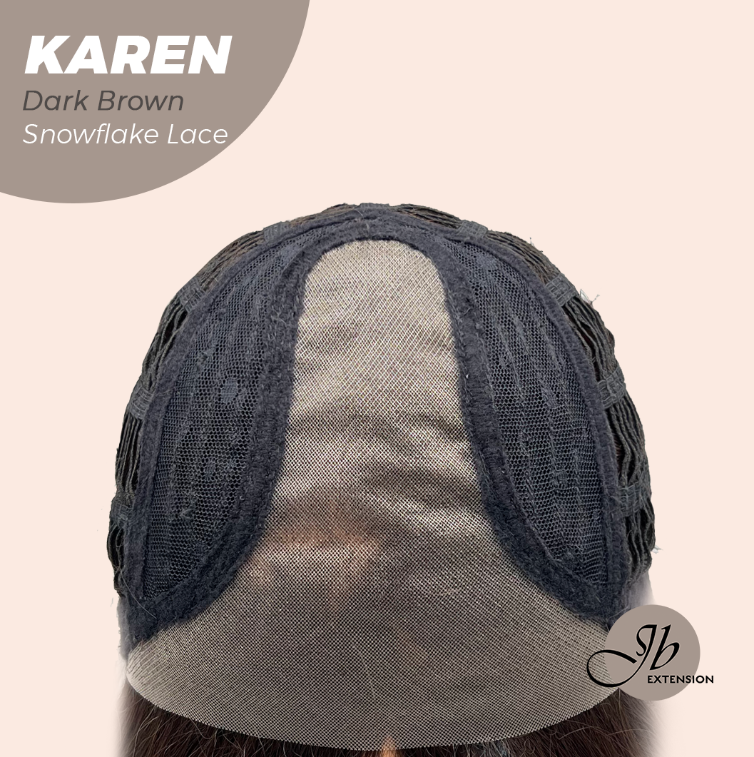 JBEXTENSION 18 Inches Dark Brown Pre-Cut T Part Snowflake Lace Frontlace Glueless Wig KAREN DARK BROWN【BENDY EAR TABS】