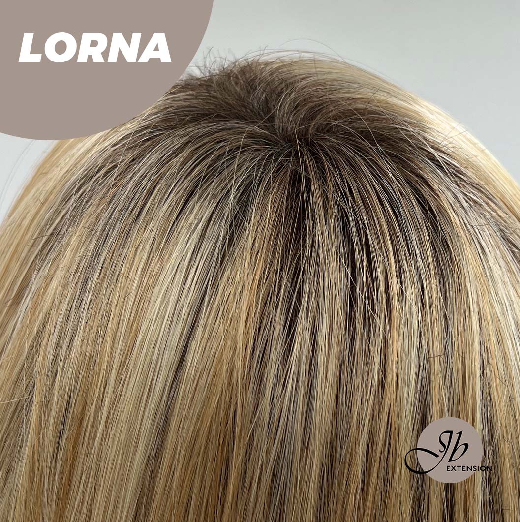 HOT OF SEASON - 18 Inches Blonde Curly Women Fashion Full Machine Wig With Bangs LORNA【PLUS PERMATEASE】【BENDY EAR TABS】