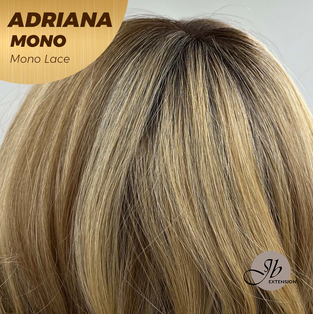 [PRE-ORDER] JBEXTENSION ADRIANA MONO Full Monofilament Handmade Full Lace Full Hand Tied Wig 14 Inches Blonde With Dark Root Wave Mono Lace Handmade Futura Fiber Wig With Anti-slip Silicone Strips Glueless Wig Adriana Mono【BENDY EAR TABS】
