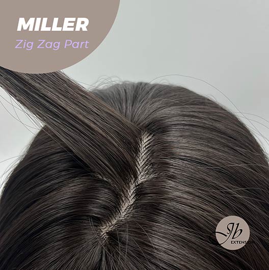 JBEXTENSION 26 Inches Soft Black Curly Zig Zag Part Wig With Bangs MILLER