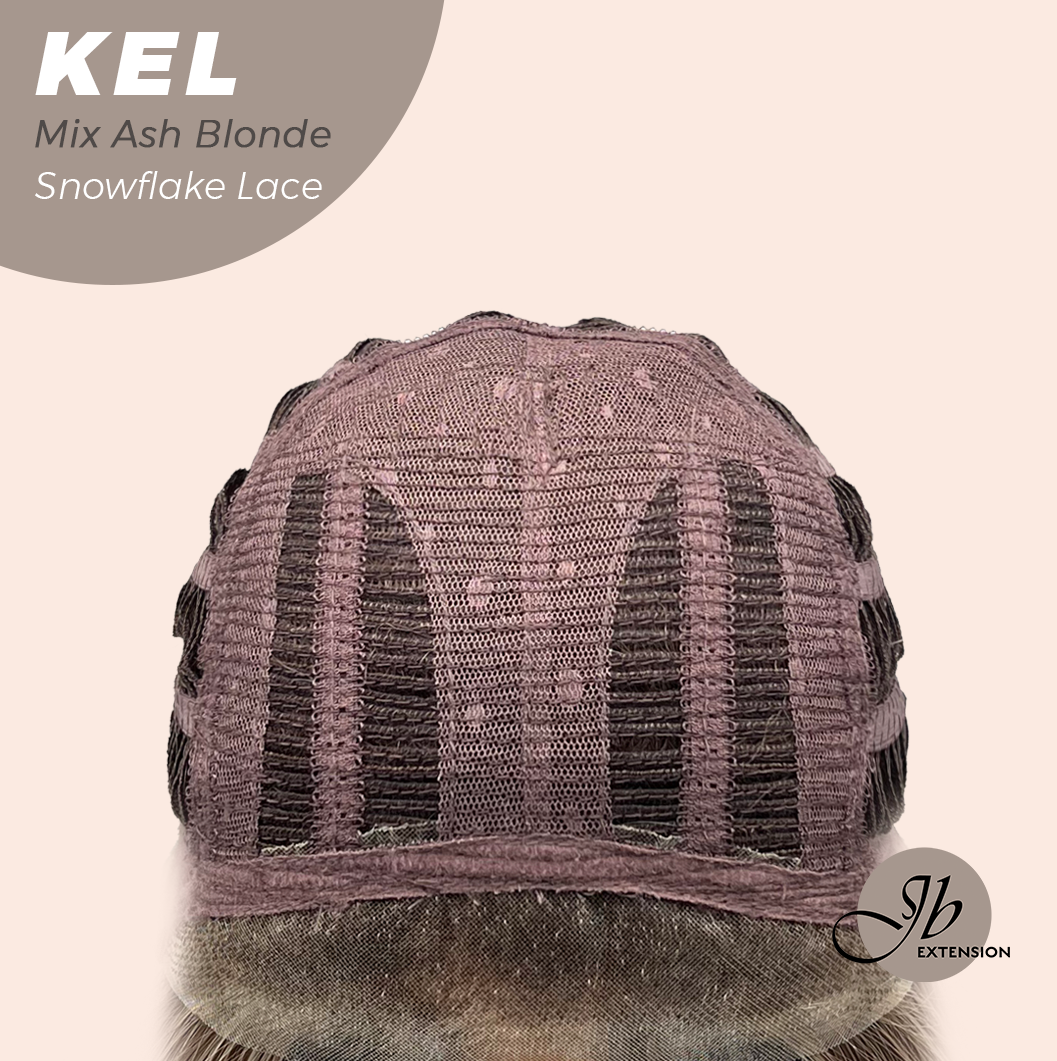 JBEXTENSION 22 Inches Mix Ash Blonde Pre-Cut Snowflake Lace Frontlace Glueless Wig KEL MIX ASH BLONDE【PERMATEASE】【BENDY EAR TABS】- M/L