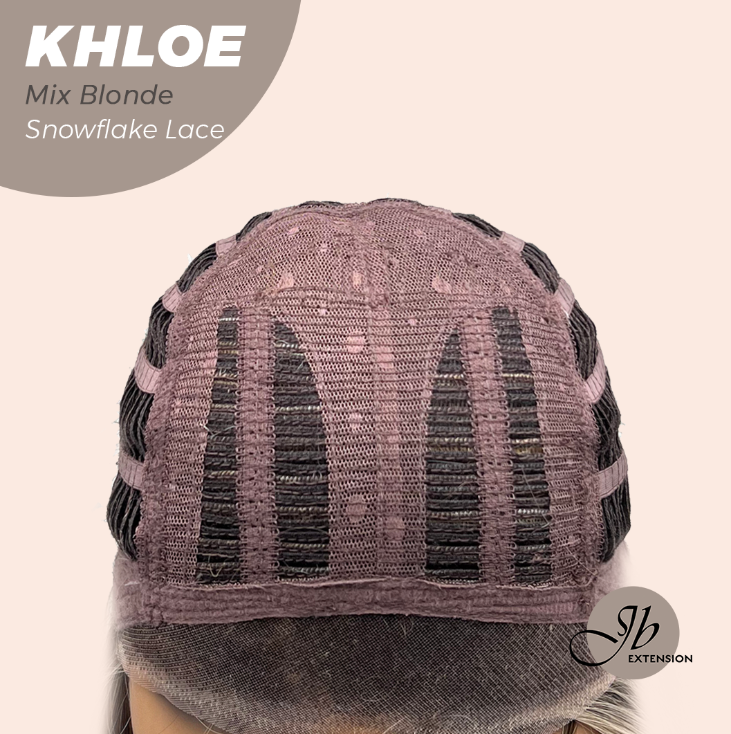 JBEXTENSION 12 Inches Bob Cut Mix Blonde Pre-Cut Snowflake Lace Frontlace Glueless Wig KHLOE MIX BLONDE【PERMATEASE】【BENDY EAR TABS】