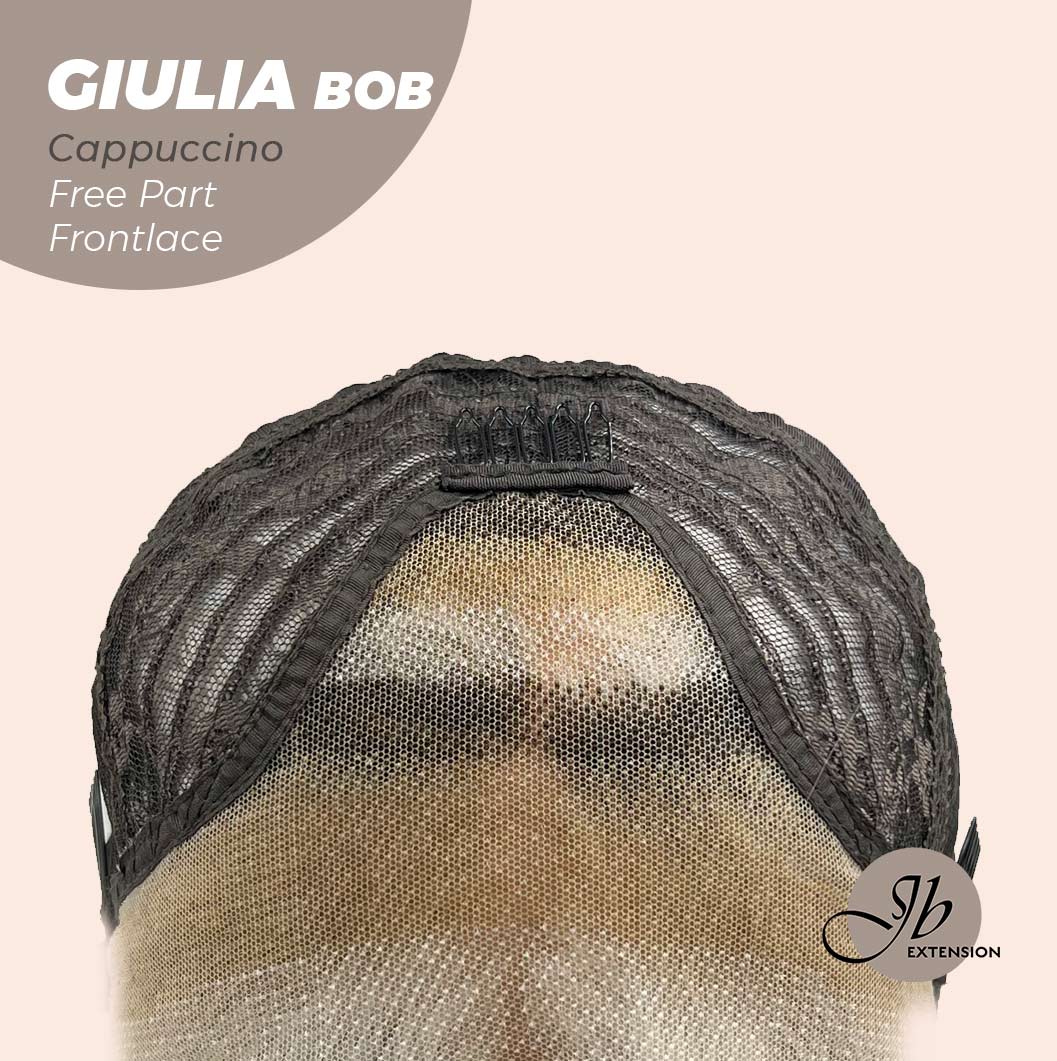 JBEXTENSION 14 Inches Bob Cut Mix Color With Blonde Brown Highlight Free Part Pre-Cut Frontlace Glueless Wig GIULIA BOB CAPPUCCINO (FREE PARTING)