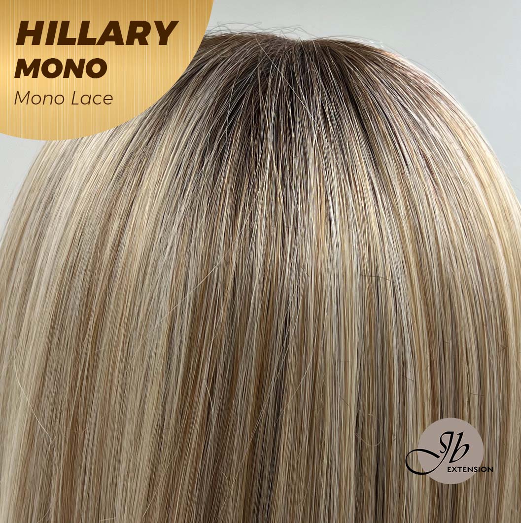 Nichole's Selection - HILLARY MONO Monofilament Handmade Wig 6X5 Full Monofilament Hand Tied Top Wig 16 Inches Blonde With Dark Root Straight Mono Lace Wig With Anti-slip Silicone Strips Glueless Wig Hillary Mono【BENDY EAR TABS】