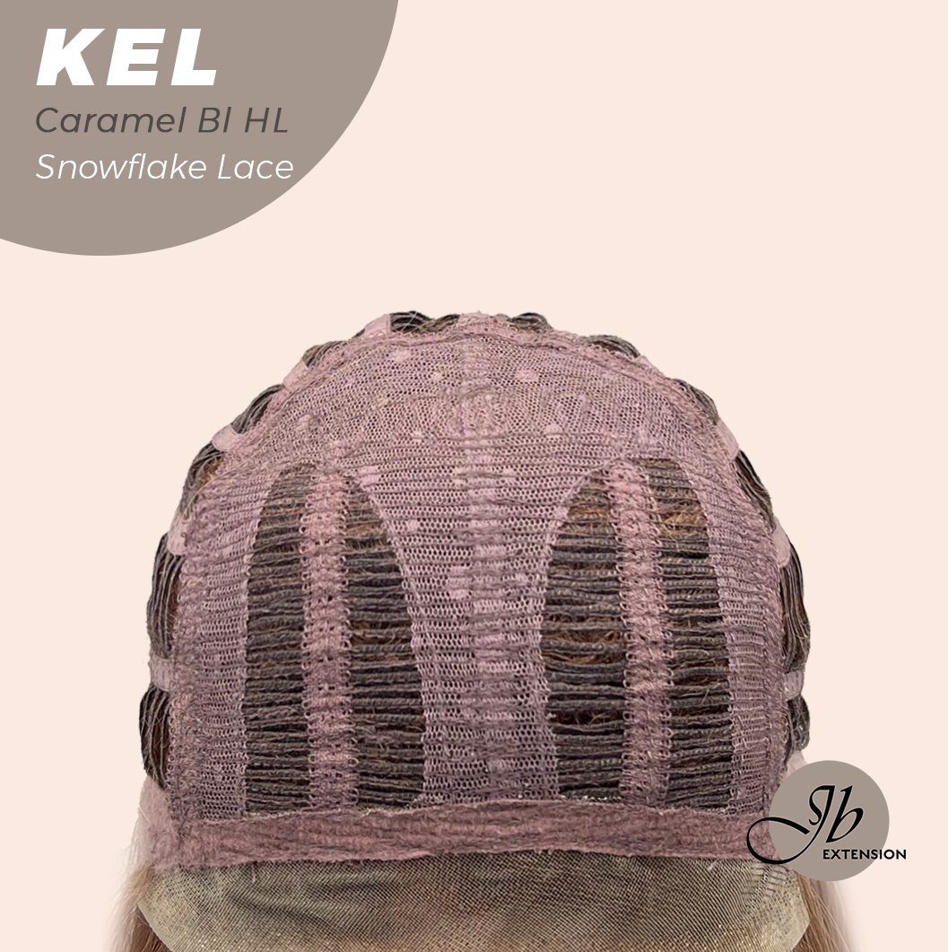 JBEXTENSION 22 Inches Caramel Blonde Highlight Pre-Cut Snowflake Lace Frontlace Glueless Wig KEL CARAMEL BLONDE HIGHLIGHT【PERMATEASE】【BENDY EAR TABS】