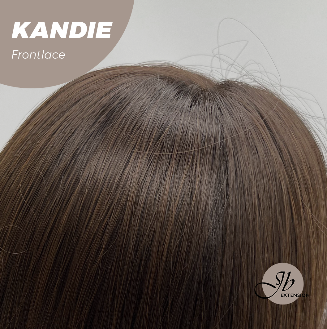 JBEXTENSION 28 Inches Curly Mocha with Dark Root Pre-Cut Frontlace Glueless Wig KANDIE