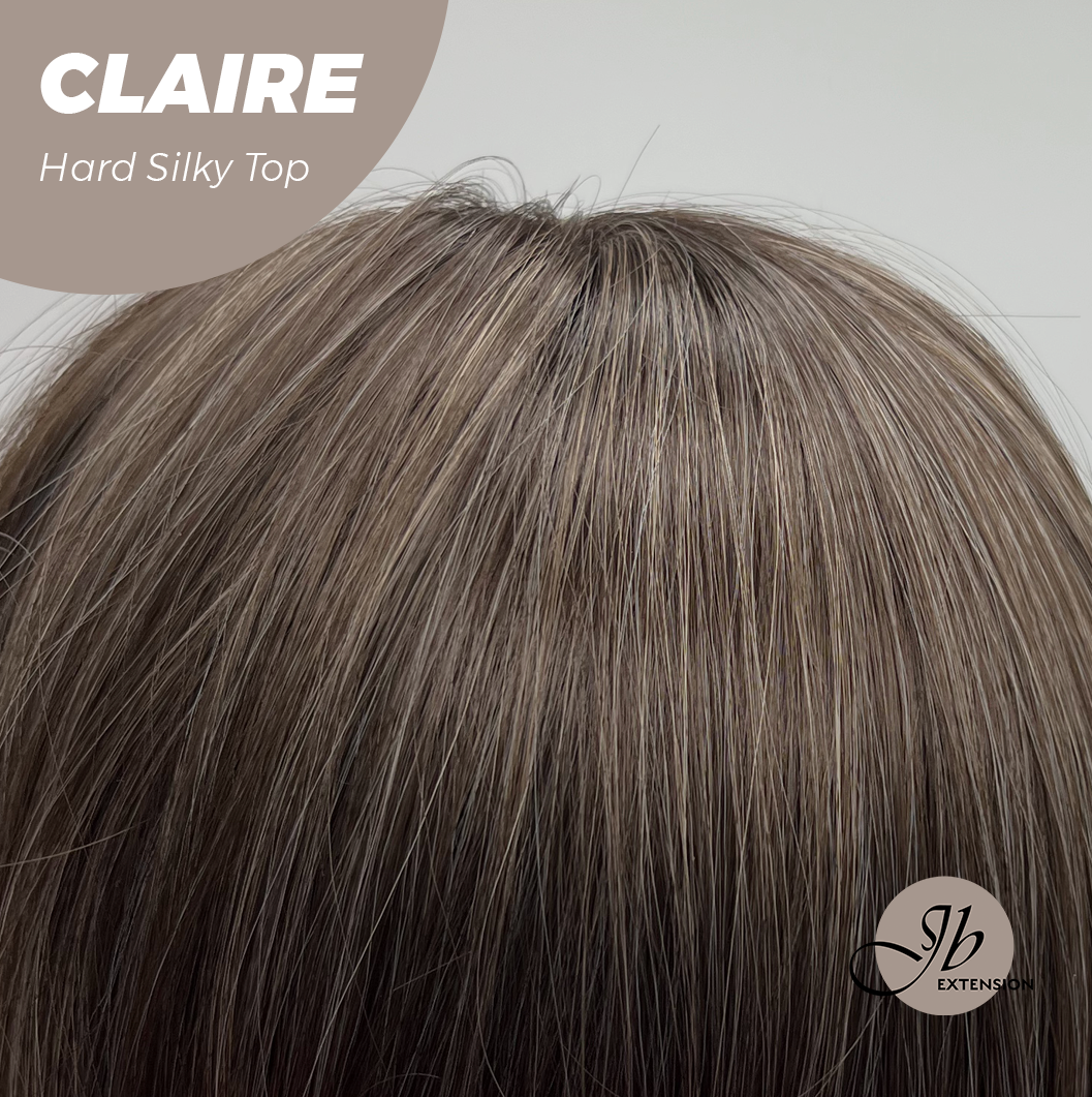 JBEXTENSION 22 Inches Scalpiana Brown With Highlight 3.5X4 Hard Silky Top Natural Scalp Effect Women Wig With Bangs CLAIRE SILKY TOP