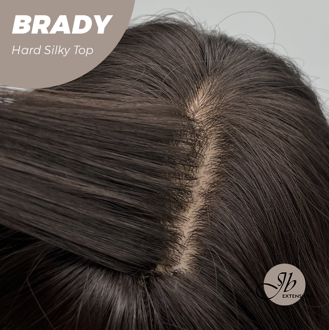 JBEXTENSION 12 Inches Scalpiana Wave Midnight Brown( Black/Brown) 3.5X4 Hard Silky Top Natural Scalp Effect Wig with Bang BRADY