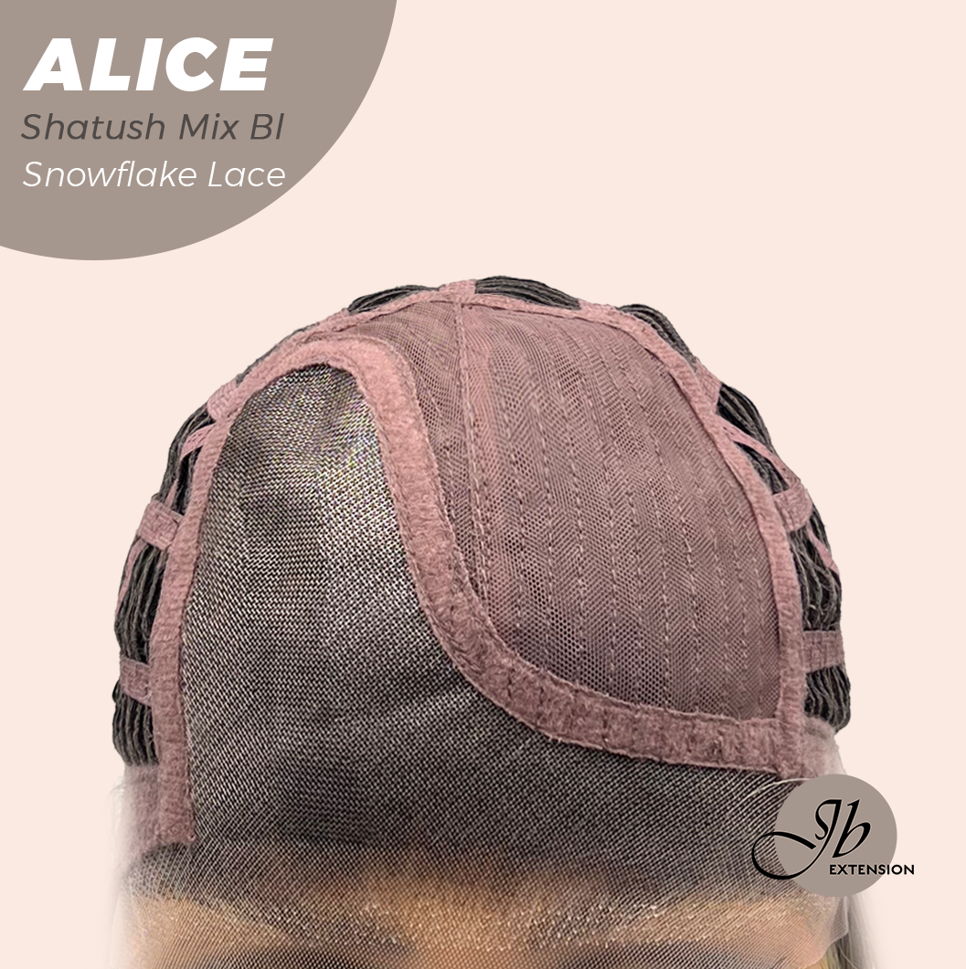 JBEXTENSION 12 Inches Shatush Mix Blonde Pre-Cut Side Part Snowflake Lace Frontlace Glueless Wig ALICE SHATUSH MIX BLONDE【BENDY EAR TABS】- S/M