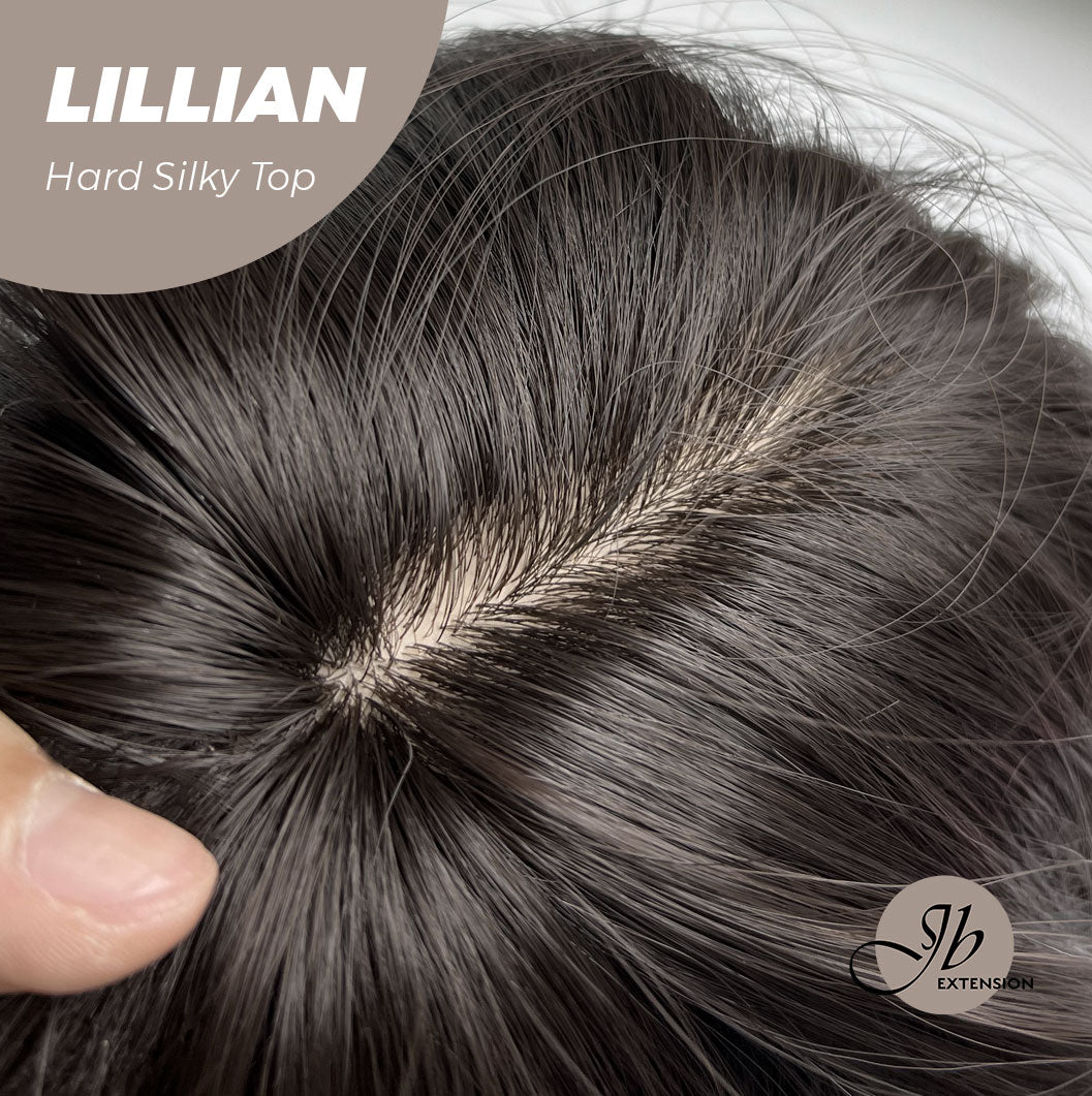 JBEXTENSION 26 Inches Scalpiana Tea Black Darkest Brown Curly 3.5X4 Hard Silky Top Natural Scalp Effect Wig LILLIAN