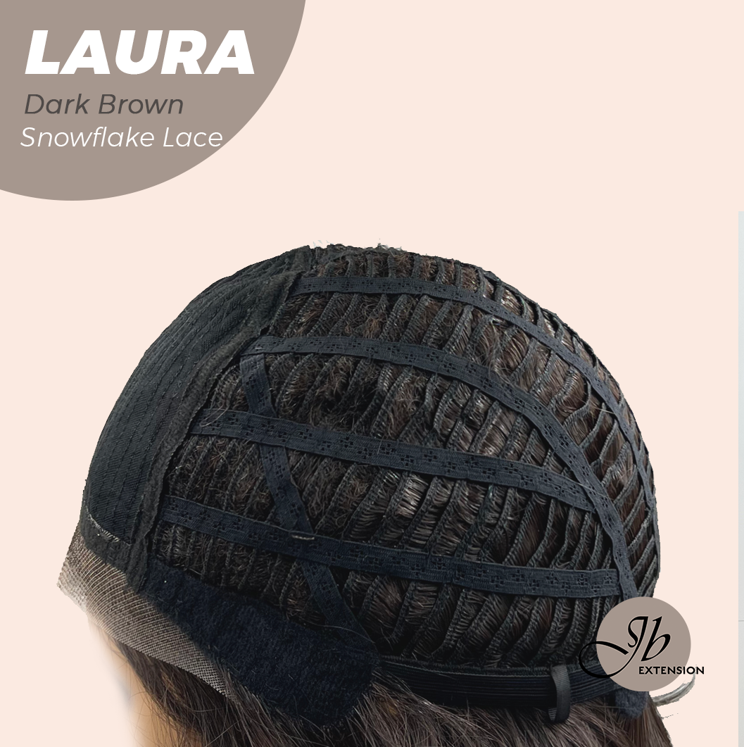 JBEXTENSION 14 Inches Dark Brown Pre-Cut Side Part Snowflake Lace Frontlace Glueless Wig LAURA SNOWFLAKE DARK BROWN【BENDY EAR TABS】- S/M