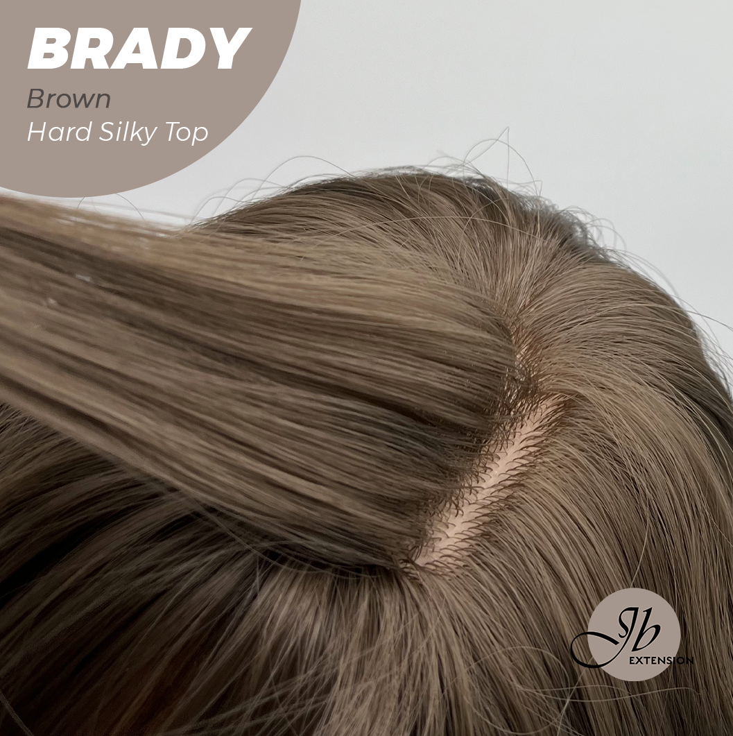JBEXTENSION 12 Inches Scalpiana Wave Brown 3.5X4 Hard Silky Top Natural Scalp Effect Wig with Bang BRADY BROWN