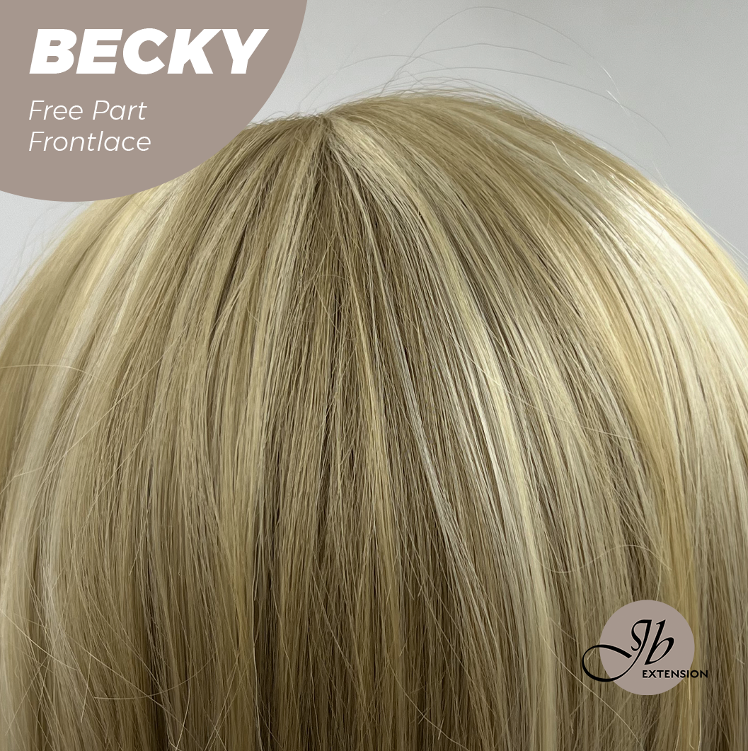 JBEXTENSION 28 Inches Blonde Curly Fiber X, Tangle Less Pre-Cut Free Part Frontlae Glueless Wig BECKY