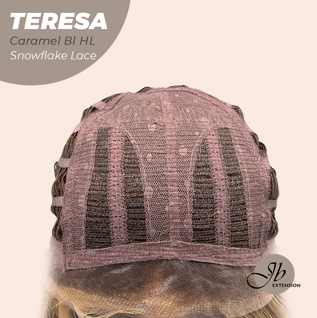 JBEXTENSION 18 Inches Caramel Blonde Highlight Pre-Cut Snowflake Lace Frontlace Glueless Wig TERESA CARAMEL BLONDE HIGHLIGHT【PERMATEASE】【BENDY EAR TABS】