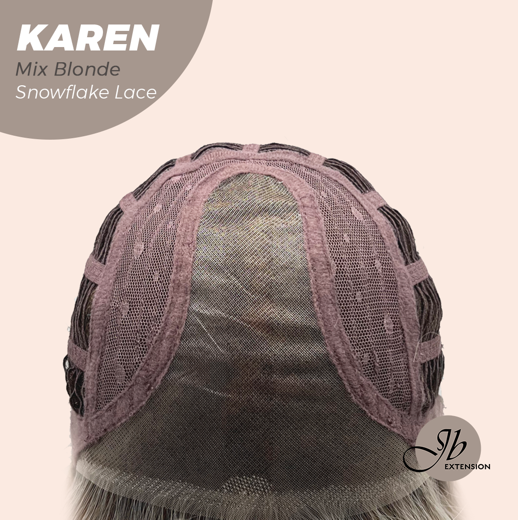 JBEXTENSION 18 Inches Mix Blonde Pre-Cut T Part Snowflake Lace Frontlace Glueless Wig KAREN MIX BLONDE【BENDY EAR TABS】