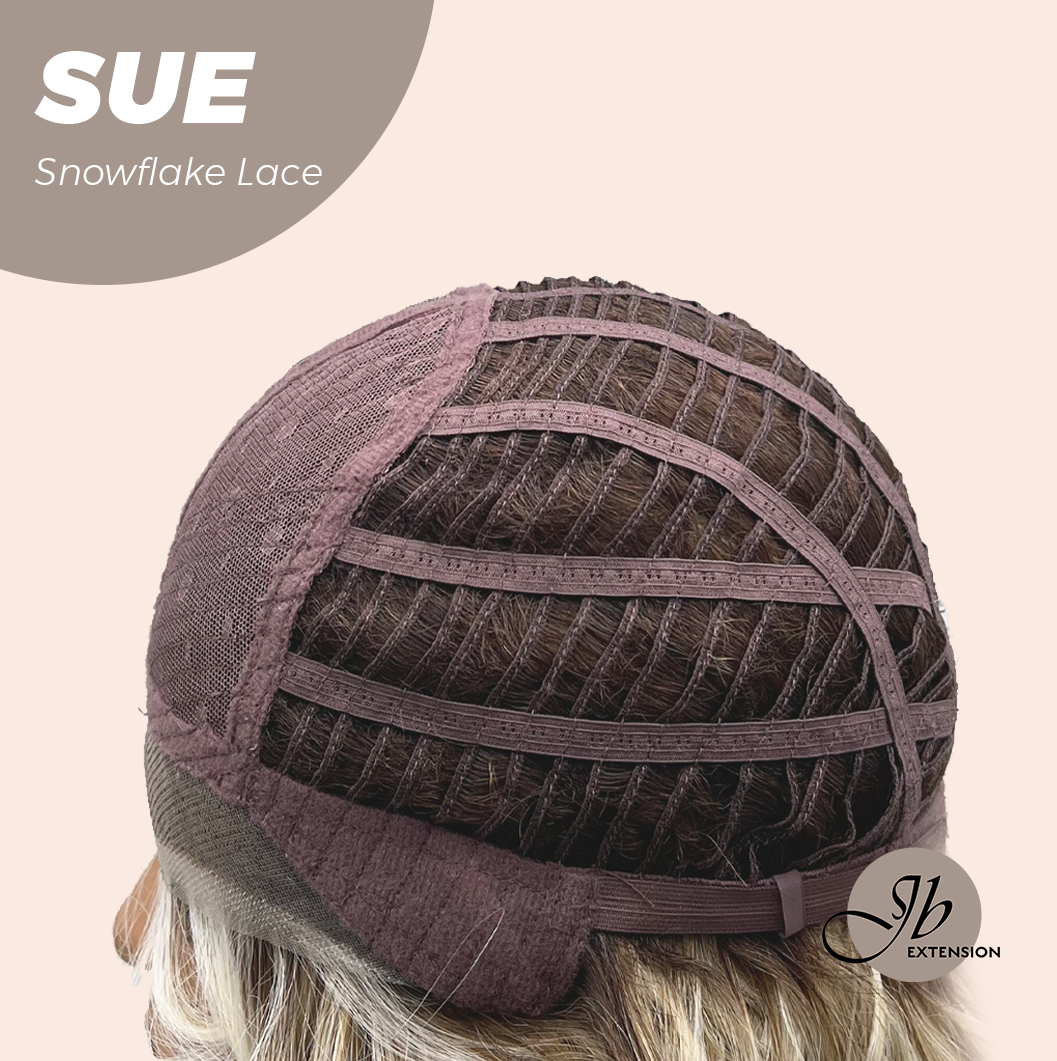 JBEXTENSION 17 Inches Blonde Deep Curly Pre-Cut Side Part Snowflake Lace Frontlace Glueless Wig SUE【BENDY EAR TABS】