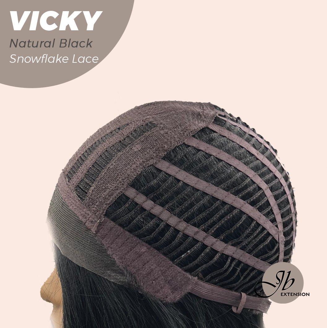 JBEXTENSION 20 Inches Natural Black Pre-Cut Snowflake Lace Frontlace Glueless Wig VICKY NATURAL BLACK【PERMATEASE】【BENDY EAR TABS】