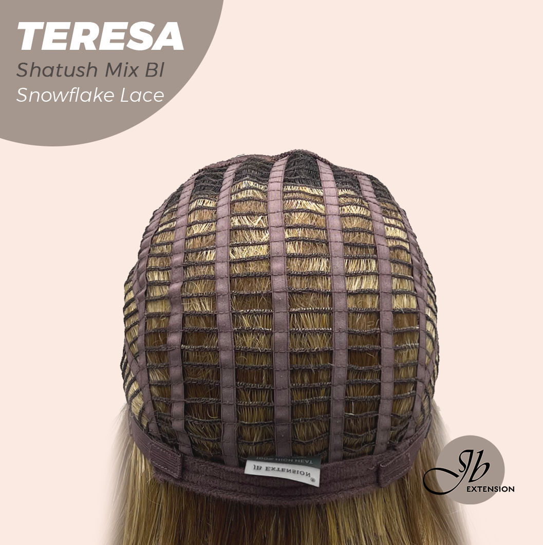 JBEXTENSION 18 Inches Shatush Mix Blonde Pre-Cut Snowflake Lace Frontlace Glueless Wig TERESA SHATUSH MIX BLONDE【PERMATEASE】【BENDY EAR TABS】- S/M