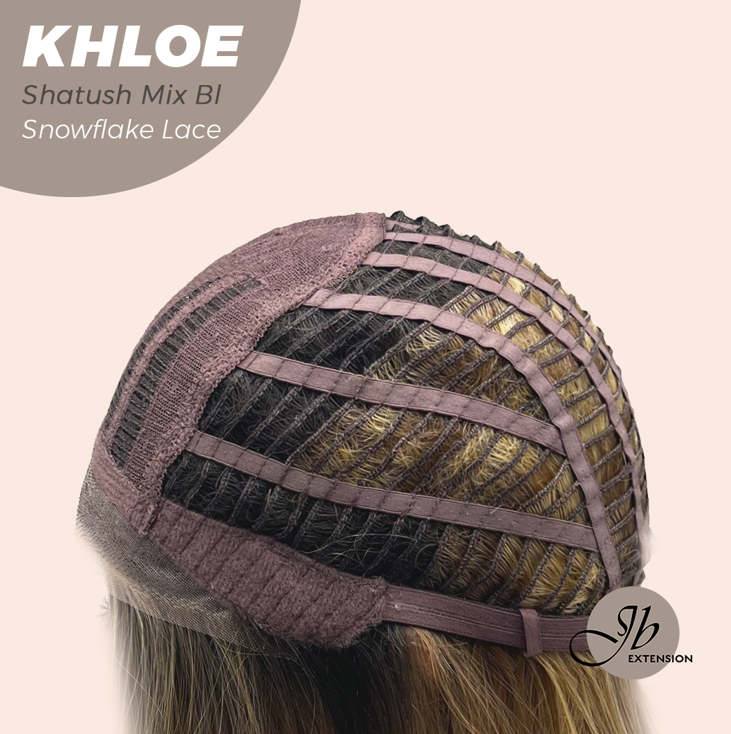 JBEXTENSION 12 Inches Bob Cut Shatush Mix Blonde Pre-Cut Snowflake Lace Frontlace Glueless Wig KHLOE SHATUSH MIX BLONDE【PERMATEASE】【BENDY EAR TABS】- M/L