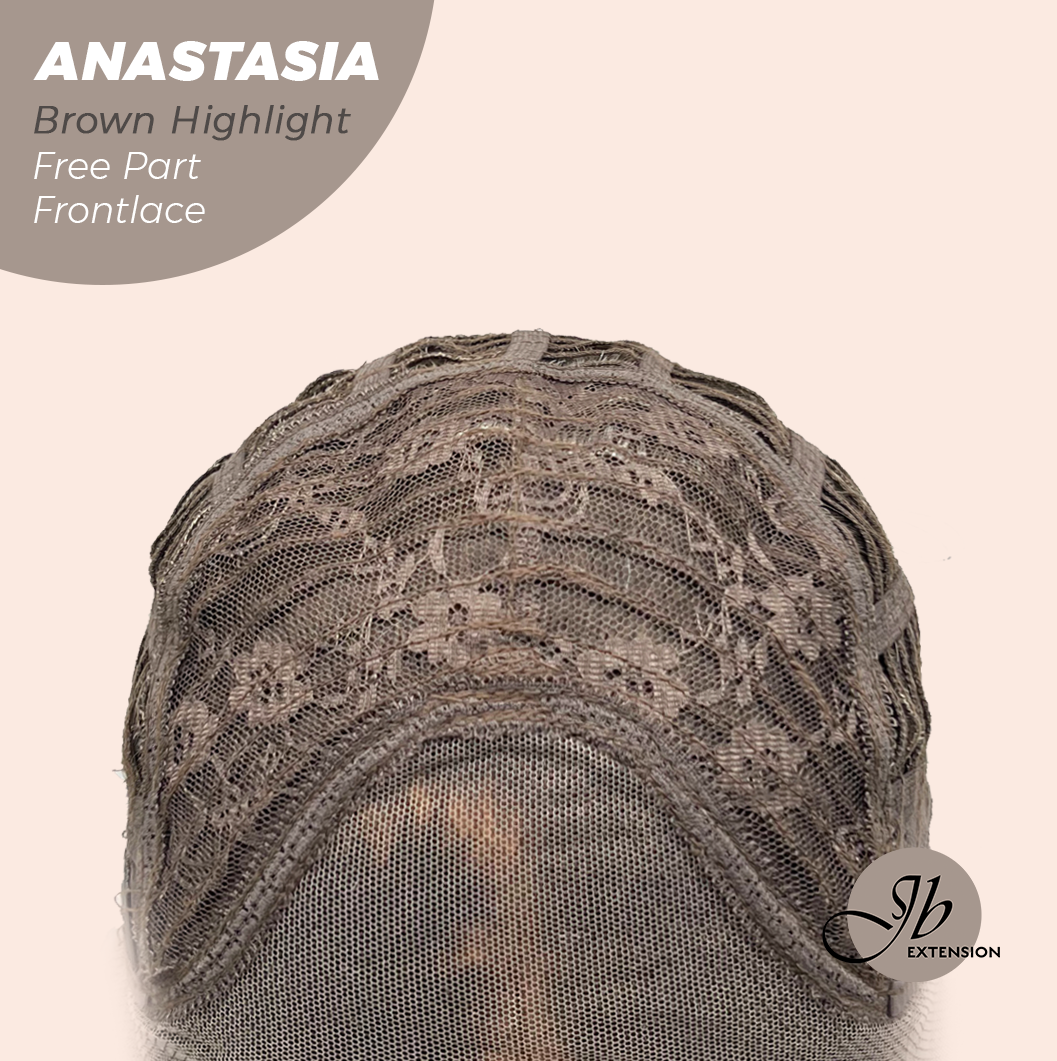 JBEXTENSION 20 Inches Brown Highlight Curly Pre-Cut 13X3 Lace Free Part Frontlace Glueless Wig ANASTASIA BROWN HIGHLIGHT