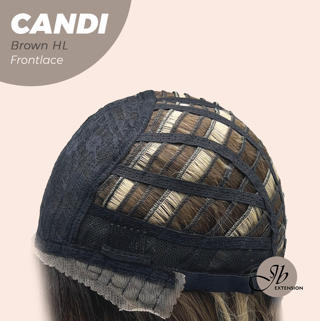 JBEXTENSION 20 Inches Brown Highlight Pre-Cut Side Part Frontlace Glueless Wig CANDI BROWN HIGHLIGHT