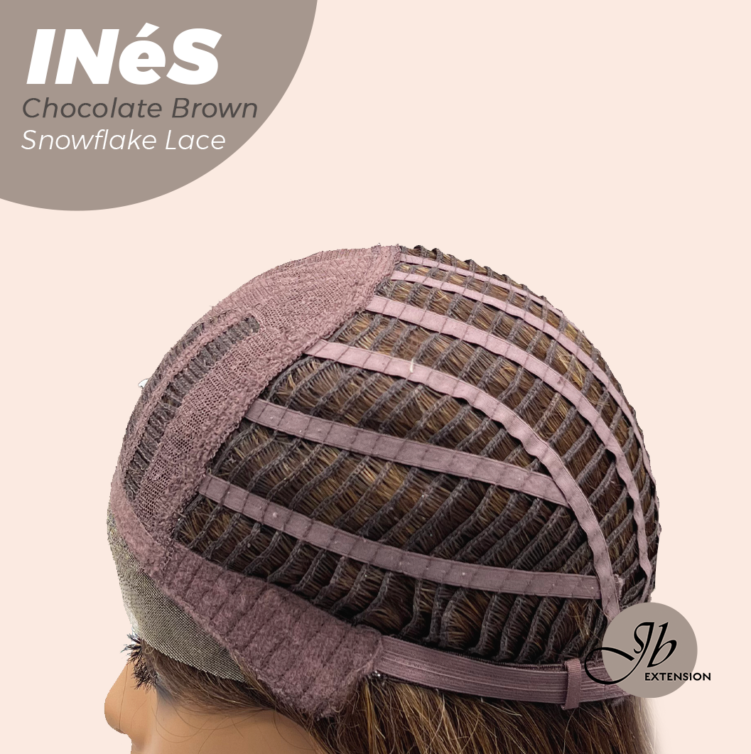 JBEXTENSION 22 Inches Chocolate Brown Pre-Cut Snowflake Lace Frontlace Glueless Wig INéS CHOCOLATE BROWN【PERMATEASE】【BENDY EAR TABS】- M/L