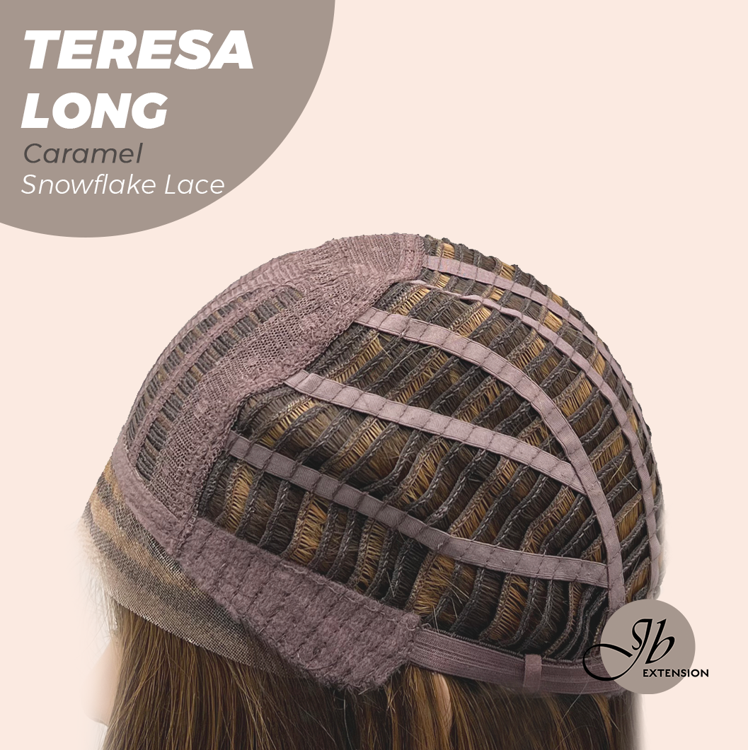 JBEXTENSION 22 Inches Long Caramel Pre-Cut Snowflake Lace Frontlace Glueless Wig TERESA LONG CARAMEL【PERMATEASE】【BENDY EAR TABS】