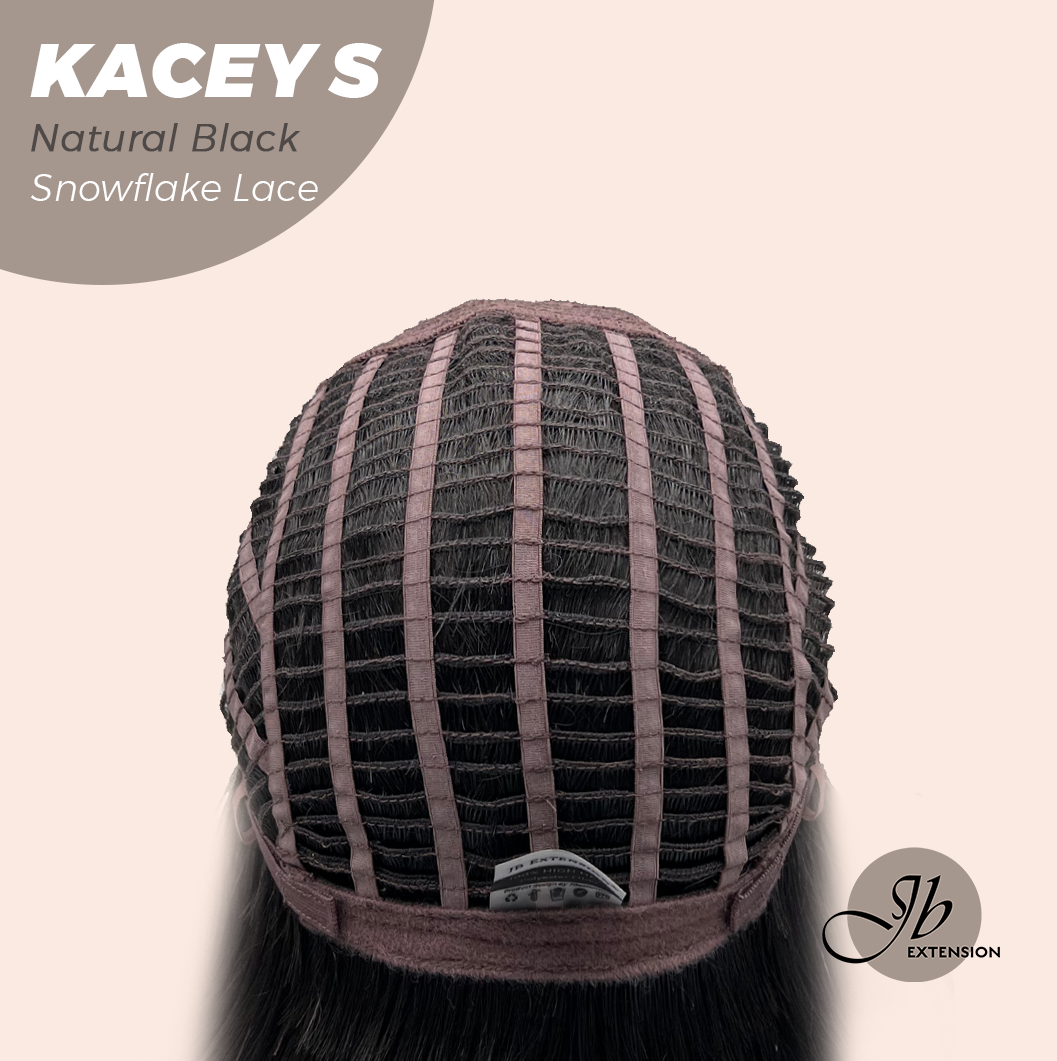JBEXTENSION 20 Inches Natural Black Pre-Cut Snowflake Lace Frontlace Glueless Wig KACEY S NATURAL BLACK【PERMATEASE】【BENDY EAR TABS】- S/M