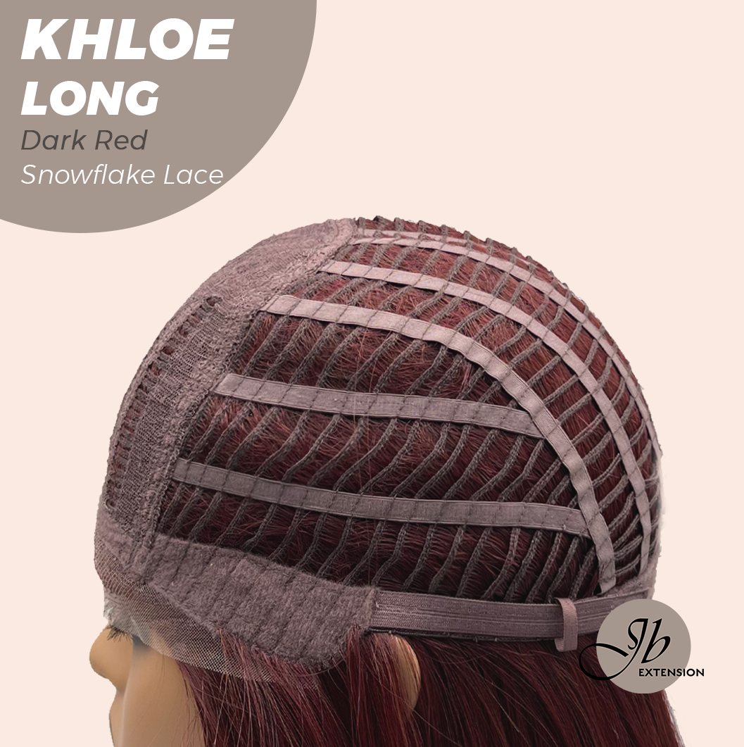 JBEXTENSION 18 Inches Dark Red Pre-Cut Snowflake Lace Frontlace Glueless Wig KHLOE LONG DARK RED【PERMATEASE】【BENDY EAR TABS】