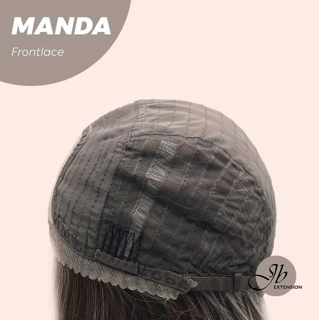 JBEXTENSION 26 Inches Wave Brown with Grey Highlight Pre-Cut Frontlace Glueless Wig MANDA LACE