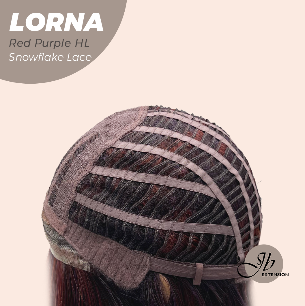 [PRE-ORDER] JBEXTENSION 18 Inches Red Purple Highlight Curly Pre-Cut Snowflake Lace Frontlace Glueless Wig LORNA SNOWFLAKE RED PURPLE HIGHLIGHT【PERMATEASE】【BENDY EAR TABS】