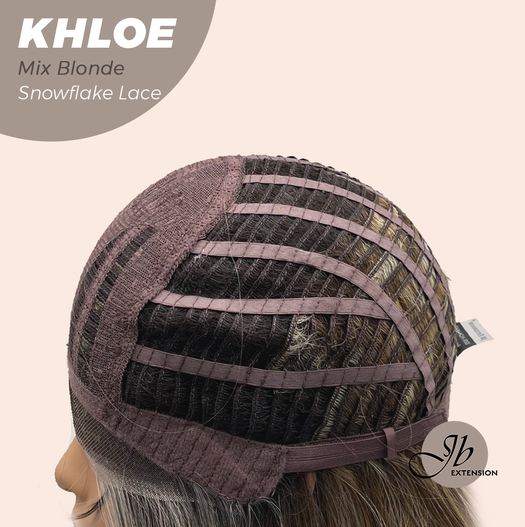 JBEXTENSION 12 Inches Bob Cut Mix Blonde Pre-Cut Snowflake Lace Frontlace Glueless Wig KHLOE MIX BLONDE【PERMATEASE】【BENDY EAR TABS】