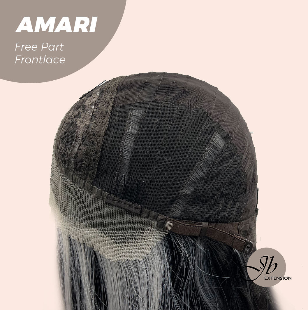 Get this look with our 18 Inches Black With White Highlight Pre-Cut Free Part Frontlae Glueless Wig AMARI