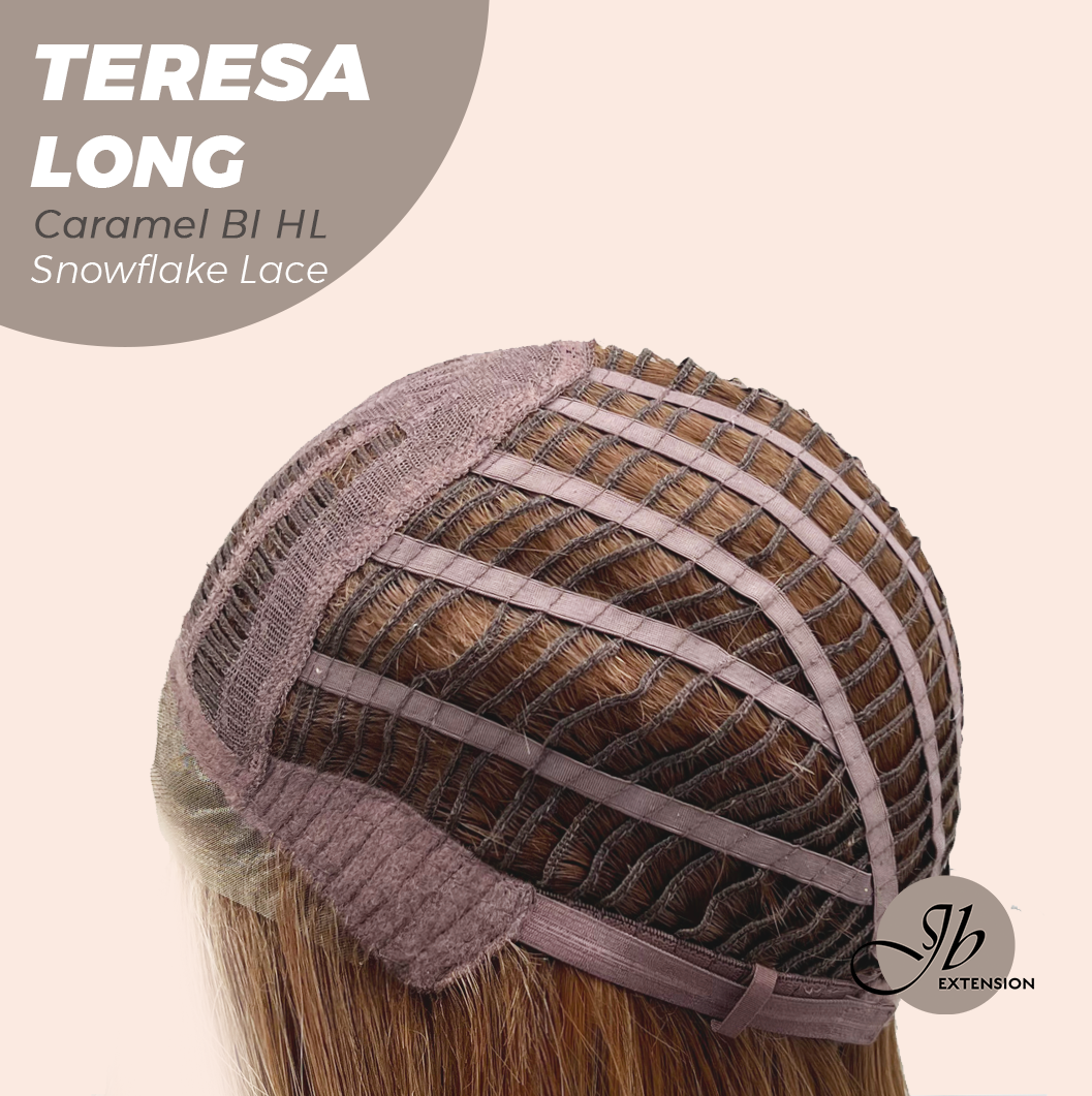 [PRE-ORDER] JBEXTENSION 22 Inches Long Caramel Blonde Highlight Pre-Cut Snowflake Lace Frontlace Glueless Wig TERESA LONG CARAMEL BLONDE HIGHLIGHT【PERMATEASE】【BENDY EAR TABS】