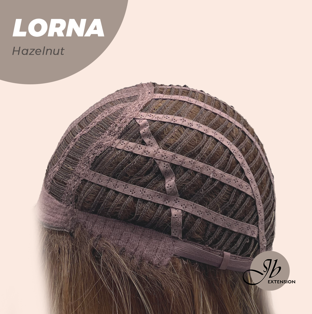 JBEXTENSION 18 Inches Hazelnut Blonde Highlight Curly Women Fashion Full Machine Wig With Bangs LORNA HAZELNUT【PLUS PERMATEASE】【BENDY EAR TABS】