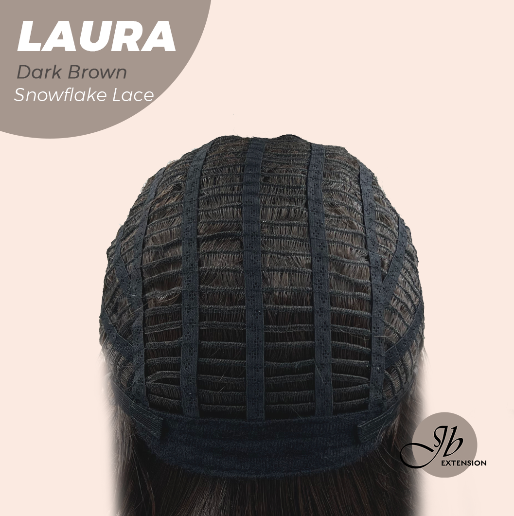 JBEXTENSION 14 Inches Dark Brown Pre-Cut Side Part Snowflake Lace Frontlace Glueless Wig LAURA SNOWFLAKE DARK BROWN【BENDY EAR TABS】- S/M