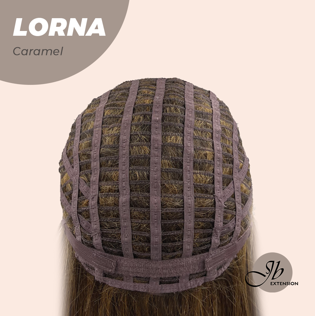 JBEXTENSION 18 Inches Caramel Curly Women Fashion Full Machine Wig With Bangs LORNA CARAMEL【PLUS PERMATEASE】【BENDY EAR TABS】